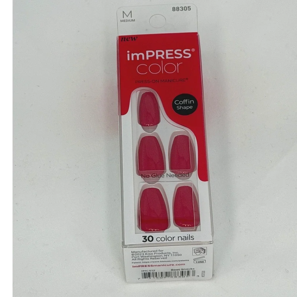 imPRESS Color Red‎ 517 Medium Coffin Shape Press On Nails 30 Count 97-25